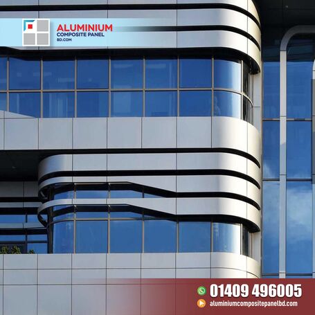 The building uses grey and red ACP sheets for a modern look. Grey gives a clean and professional fee