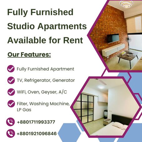 Fully Furnished 1-Room Studio Serviced Apartment for Rent in Bashundhara R/A