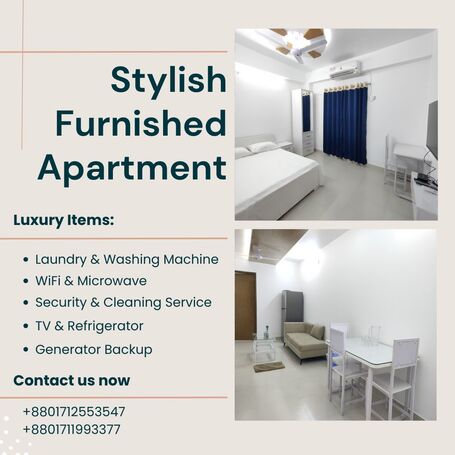 Furnished 2-Room Studio Apartment Rent in Bashundhara R/A