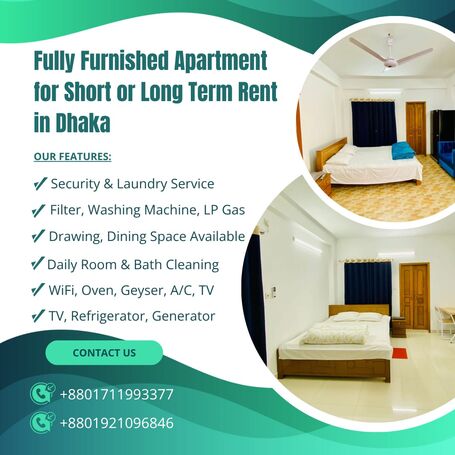Two-Room Furnished Serviced Apartments for Short-Term Rent in Bashundhara R/A
